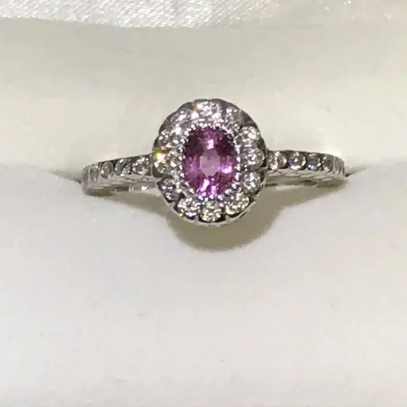 14k GENUINE Pink Sapphire & Diamond Halo Ring - Picture 12 of 15